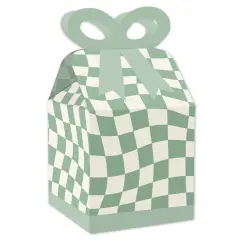 Big Dot of Happiness Sage Green Checkered Party - Square Favor Gift Boxes - Bow Boxes - Set of 12
