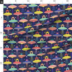 Various Fabrics by the Yard or Fat Quarter Rainbow Space Cat Flying Saucers Multicolored 80S Retro Outer Ufo Arcade Games Custom Printed Fabric by Spoonflower