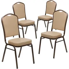 Emma and Oliver 4 Pack Crown Back Stacking Banquet Chair TanVinyl/CopperVein