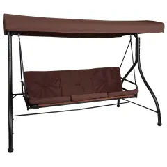 Emma and Oliver 3-Seat Outdoor Steel Converting Patio Swing and Bed Canopy Hammock Brown