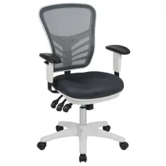 Emma and Oliver Mid-Back Mesh Triple Paddle Swivel Ergonomic Office Chair with Adjustable Arms DarkGrayMesh/White