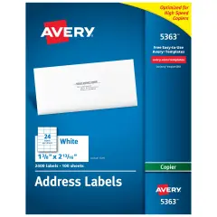 Avery Address Labels for Copiers 1-3/8" x 2-13/16", 2,400 White Labels (5363)