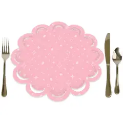Big Dot of Happiness Pink Confetti Stars - Simple Party Round Table Decorations - Paper Chargers - Place Setting For 12