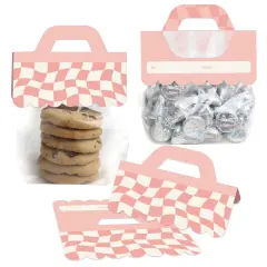 Big Dot of Happiness Pink Checkered Party - DIY Clear Goodie Favor Bag Labels - Candy Bags with Toppers - Set of 24