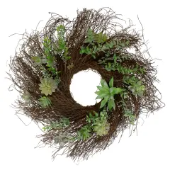 Northlight Eucalyptus and Succulents Artificial Twig Wreath - 22-Inch Green