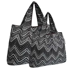 Wrapables Large & Small Foldable Tote Nylon Reusable Grocery Bags, Set of 2 Intricate Chevron