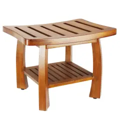 Oceanstar Solid Wood Spa Bench with Storage Shelf, Teak Color Finish Brown