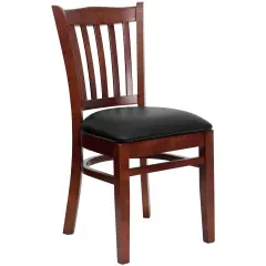 Emma and Oliver Vertical Slat Back Wooden Restaurant Dining Chair BlackVinyl/Mahogany