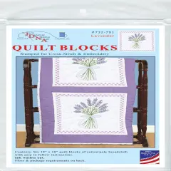 Jack Dempsey Stamped White Quilt Blocks 18"X18" 6/Pkg-Lavender