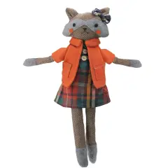 Northlight Sitting Herringbone Designed Fox Girl with Plaid Dress - 17" - Brown and Orange