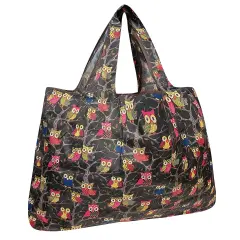 Wrapables Large Foldable Tote Nylon Reusable Grocery Bag Owls
