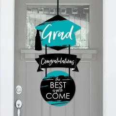 Big Dot of Happiness Teal Grad - Best is Yet to Come - Hanging PorchTurquoise Graduation Party Outdoor Decor - Front Door Decor - 3 Piece Sign