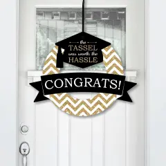 Big Dot of Happiness Tassel Worth The Hassle - Gold - Outdoor Graduation Party Decor - Front Door Wreath
