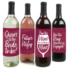 Big Dot of Happiness Burgundy Elegantly Simple - Wedding or Bridal Shower Guest Party Favors Decorations- Wine Bottle Label Stickers - Set of 4