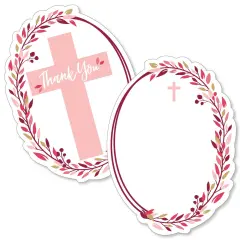 Big Dot of Happiness Pink Elegant Cross - Shaped Thank You Cards - Girl Religious Party Thank You Note Cards with Envelopes - Set of 12