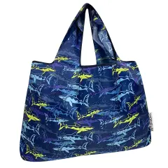 Wrapables Large Foldable Tote Nylon Reusable Grocery Bags, Jaws