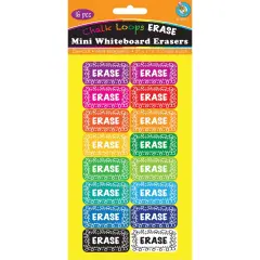 Non-Magnetic Mini Whiteboard Erasers, Chalk Loops, Pack of 16