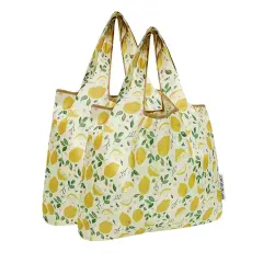 Wrapables Medium Foldable Tote Nylon Reusable Grocery Bag (Set of 2), Lemons