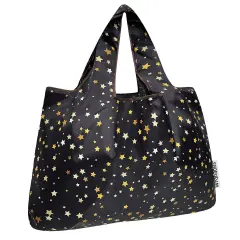 Wrapables Large Foldable Tote Nylon Reusable Grocery Bags, Shining Stars