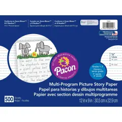 Multi-Program Picture Story Paper, 1/2" Ruled, White, 12" x 9", 500 Sheets