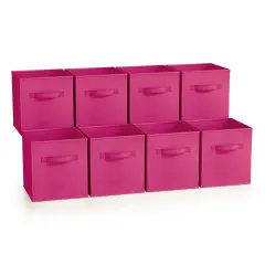 Sorbus 8 Pack 11 Inch Foldable Storage Cubes with Handles- for Organizing Home, Shelves, Nursery, Playroom, Closet and More Pink