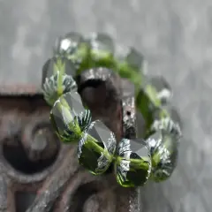 *10* 10mm Silver Picasso Washed Dark Tourmaline Center Cut Cruller Beads