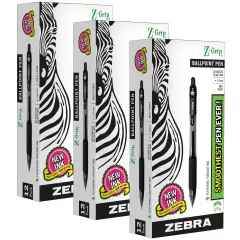 Z-Grip&reg; Ballpoint Retractable Pen, 1.0mm, Black, 12 Per Pack, 3 Packs