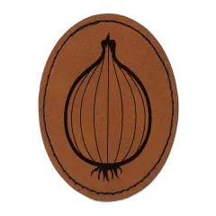 Vegetable Onion Plant Round Iron-On Engraved Faux Leather Patch Applique - 2.5" Brown