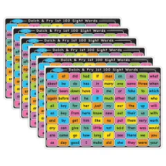 Smart Poly&trade; Learning Mat, 12" x 17", Double-Sided, Sight Words 1st & 2nd 100, Pack of 6