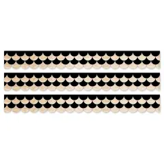 Core Decor Black and Wood Scallops EZ Border, 48 Feet Per Pack, 3 Packs