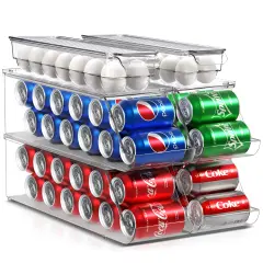 Sorbus Soda Can Organizer for Refrigerator & Egg Holder for Fridge Set, 4 Stackable Can Holder Dispenser Holds 12 Cans Each & 2 Egg Holders with Lid holds 14 eggs for Fridge, Pantry, Freezer, BPA-Free