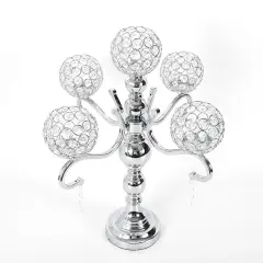 5-Arm Crystal Candelabra Wedding Candle Holder Silver