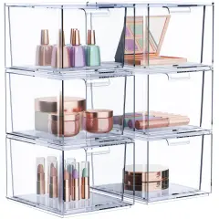 Sorbus 6 Pack Clear Stackable Acrylic Drawer Makeup Organizers - for Vanity, Bathroom, Under Sink, Cabinets, Jewelry, and More