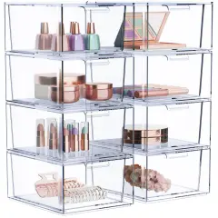 Sorbus 8 Pack Clear Stackable Acrylic Drawer Makeup Organizers - for Vanity, Bathroom, Under Sink, Cabinets, Jewelry, and More