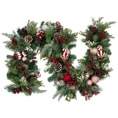 Northlight Pre-Decorated Ornaments and Pinecones Artificial Christmas Garland - 7' x 14" - Unlit Red
