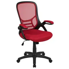 Emma and Oliver High Back Mesh Ergonomic Office Chair with Flip-up Arms Red