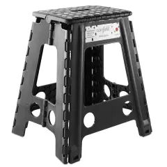 Casafield 18" Folding Step Stool with Handle, Black - Portable Collapsible Small Plastic Foot Stool for Adults - Use in the Kitchen, Bathroom and Bedroom
