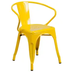 Emma and Oliver Commercial Grade Colorful Metal Indoor-Outdoor Chair with Arms Yellow