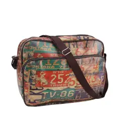 Northlight 15" Decorative Vintage-Style License Plate Design Crossbody Bag/Purse with Strap Multi