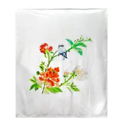 Betsy Drake Blue Bird & Flowers Fleece Throw Multicolor