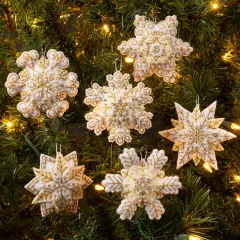 Bucilla Ornaments Felt Applique Kit Set Of 6-Pearl Snowflakes 4.25"X4"