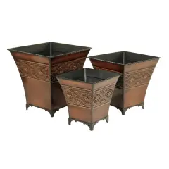 Contemporary Home Living Set of 3 Brown and Ivory Planters with Patterned Belt 8"