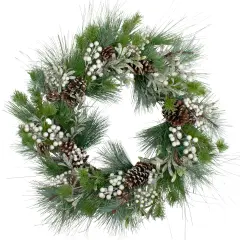 Northlight Glittered White Berry and Pinecone Artificial Christmas Wreath, 30-Inch, Unlit Green