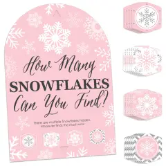 Big Dot of Happiness Pink Winter Wonderland Snowflake Birthday Party and Baby Shower Scavenger Hunt - 1 Stand and 48 Game Pieces - Hide and Find Game