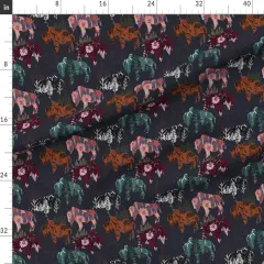 Various Fabrics by the Yard or Fat Quarter Multicolor Bison Wild West Wildlife Plains Floral Patchwork Southwest Chic Boho Nature Botanical Bison Large Scale Western Cabincore Custom Printed Fabric by Spoonflower