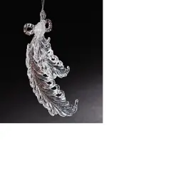 Roman 5.5" Clear and Silver Feathers with Sparkling Glitter Accents Christmas Ornament