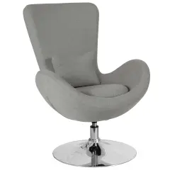 Merrick Lane Soro High-Back Egg Style Lounge Chair With 360&deg; Swivel Metal Base Light Gray Fabric