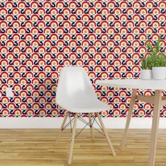 Peel & Stick Wallpaper 2FT Wide Yellow Red Retro Snail Modern Folk Shell Slug Scandinavian Floral Scandi Small Scale Custom Removable Wallpaper by Spoonflower