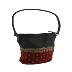 Red and Grey Quilted Canvas Shoulder Bag w/Leather Handle