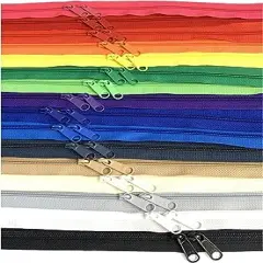 4.5mm YKK Zipper with Double Pull Purse or Handbag Zippers Head to Head Sliders Made in USA (30 Inches - 15 Zippers, Assorted Colors)